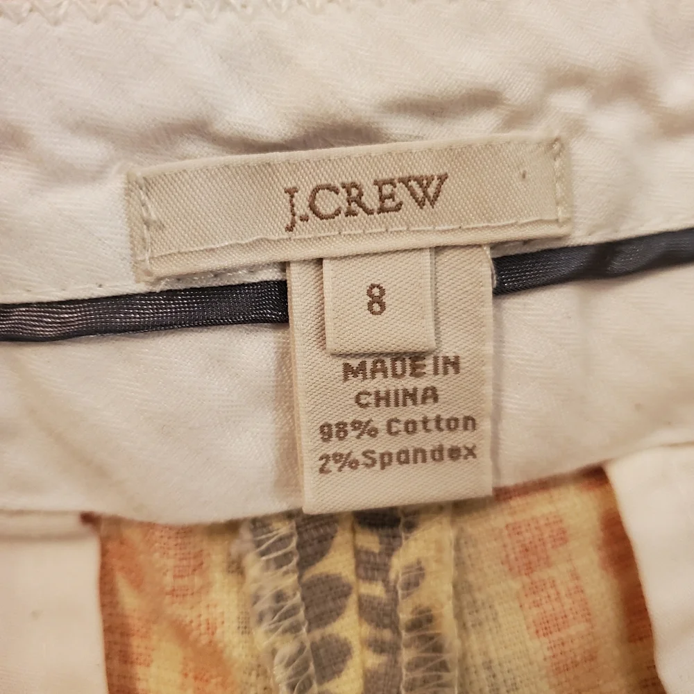J.CREW Flora Orange Gray Paisley Lily Textured Flat Front Chino Shorts Women's 8